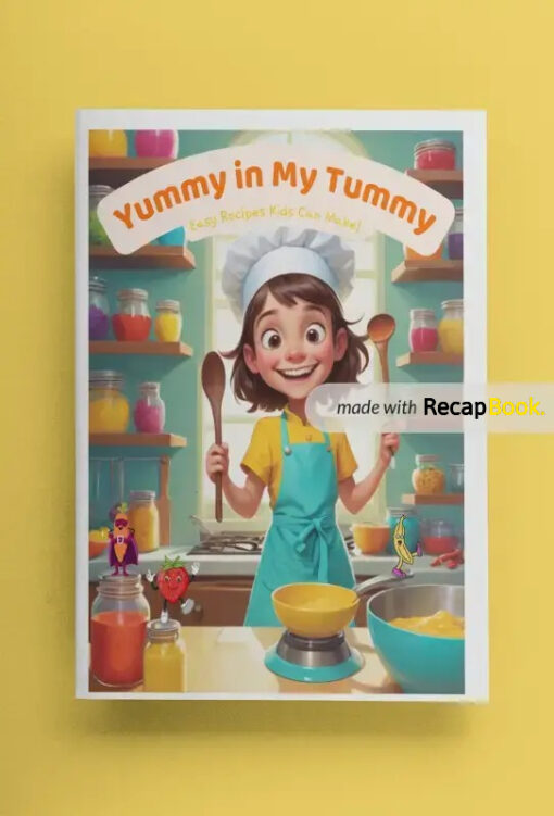 A colorful cover of the book "Yummy in My Tummy: Easy Recipes Kids Can Make," featuring fun illustrations of food and a cheerful design.